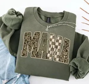 Hunting Mama Camo Western Sweatshirt, Hunting Wife Distressed Varsity Cowboy Tee, Camouflage Checkered Shirt, Camo Cozy Season Hoodie For Her For Him