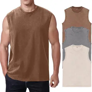 2026 Summer New cotton Men's Washed Cotton Tank Tops Muscle Gym Sleeveless Workout T Shirts Women Running Beach Loose Tees