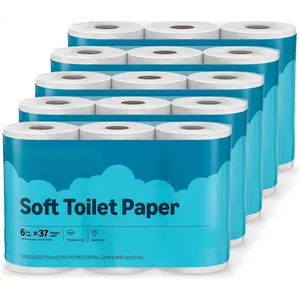 Basics 2-Ply Soft Toilet Paper, 30 Rolls (5 Packs of 6), 350 Sheets per Roll, Septic Safe, Equivalent to 185 Regular Rolls