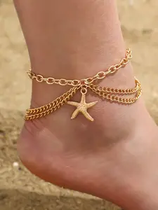 Oceanic Starfish Multi-Layer Anklet, Adjustable Chain Bracelet, Three-Tier Design, Perfect for Summer, Beach, Music Festivals, Parties