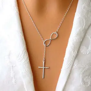 Infinity Cross Necklace Silver Stainless Steel Everyday Wear Gift