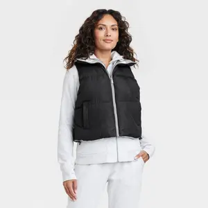 Women's Reversible Snowsport Short Puffer Vest - All in Motion Black XL