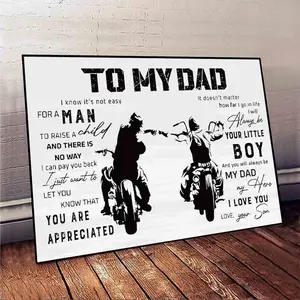 To My Dad Motorcycle Father Son Fist Bump Canvas Wall Art, Son To Dad Love Quote Print, Biker Father’s Day Gift Decor Unframed Canvas Poster, Frame Not Included
