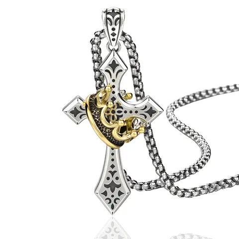 Men's Classic Stainless Steel Cross Necklace - 62cm Vintage Crown Crucifix Pendant with Alloy Embellishment, Classic Statement Necklace, Durable Fashion Accessory, Decorative Accessory, Mens Gifts, Unique Gifts for Man, Christian Spiritual Jewelry