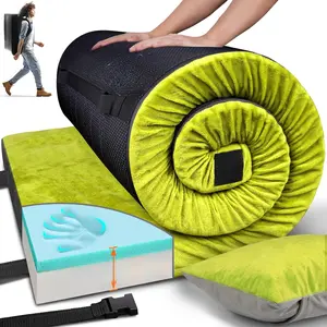 3 Inch Memory Foam Camping Mattress, Dual Layer Thick Sleeping Camp Pad for Car Tent Cot, Roll-Up Portable Glamping Floor Bed for Guests Sleepover