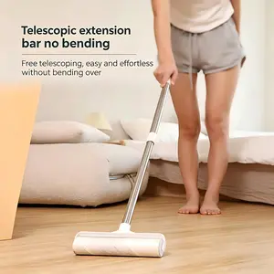 #Long Handle Lint Roller for Hair - Fixed Extendable Sticky Remover for Couch, Carpet & Clothes, Clean High/Low Areas Without Bending or Climbing
