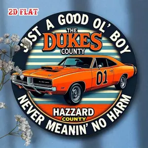 Vintage Aluminum Metal Wall Decor Sign Featuring General Lee Charger Design Classic Hazzard County Orange Car Artwork Vintage Garage Signs