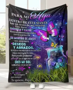 Spanish To My Daughter  Blanket Soft Flannel Blanket for Sofa Bed Cover Express Love Message Blanket Birthday Christmas Gift from Dad