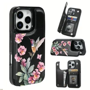 Featuring an orchid and bird design, this durable TPU card slot includes a card slot and offers various functionalities suitable for bank and transit cards. It's compatible with iPhone 17, 16, 15, 14, 13, 12, and Samsung models