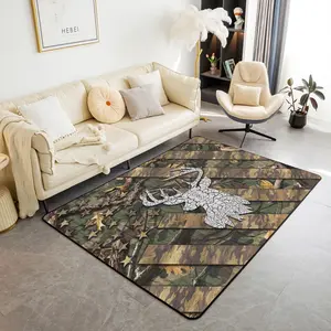 Deer Non-slip Area Rug,American Flag Camouflage Living Room Rugs,Antler Deer Hunting Decorative Carpet,Farmhouse Camo Indoor Floor Mat