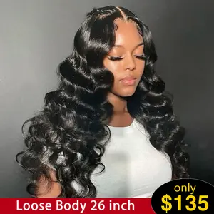 【26“ Only $135】Mamushow 7x6 Glueless Loose Body Wigs Human Hair Pre Plucked Pre Cut Lace Front Wigs Human Hair for Women 7x6 HD Lace Closure Wigs with Elastic Drawstring 250% Density Natural Color