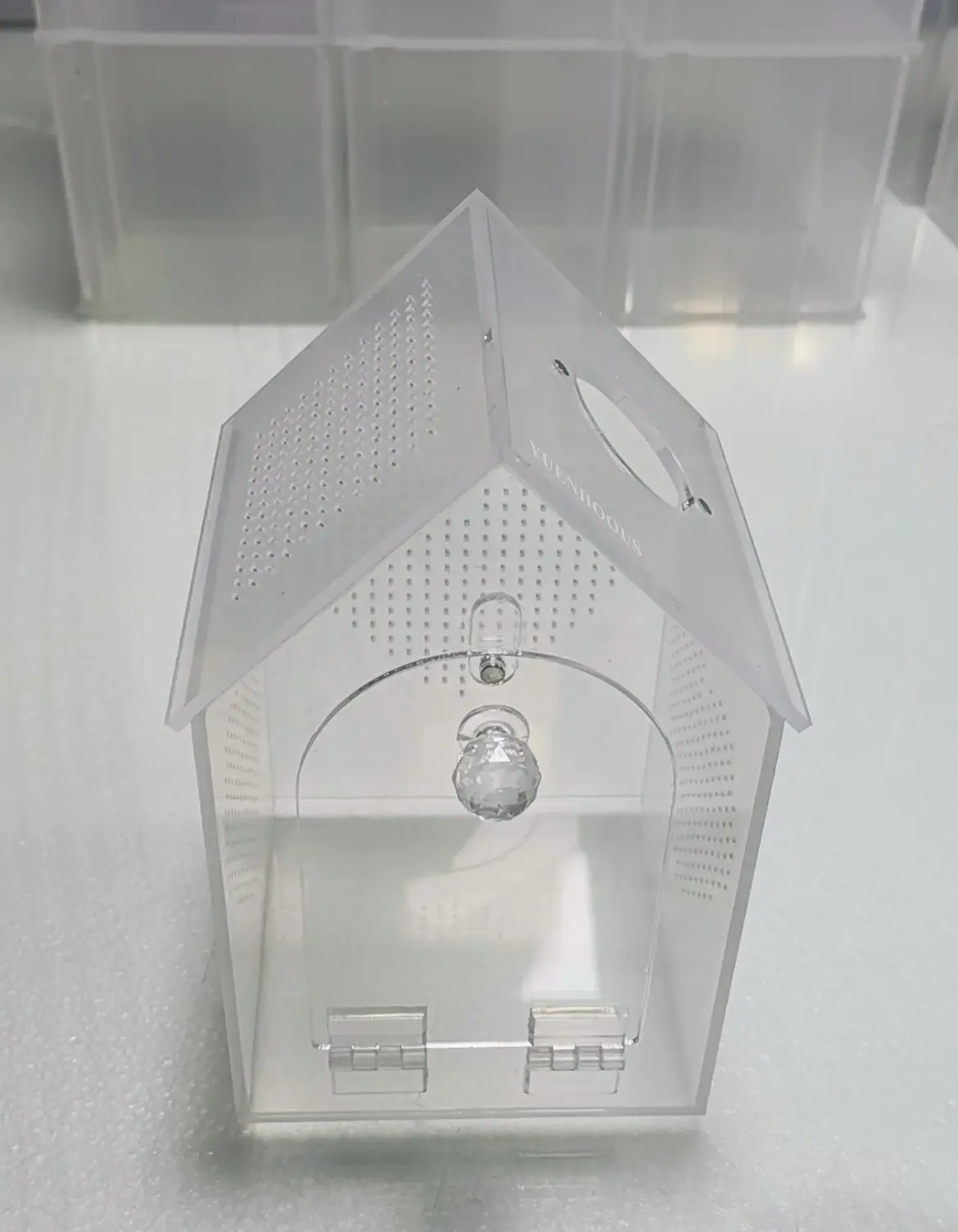 YUENHOOUS Clear Acrylic Reptile Feeding Box, Mini Transparent Breeding Terrarium with Sealed Lid, 360° Full View Portable Pet Habitat Cage for Jumping Spider, Lizard, Scorpion, Frog, Beetle and Small Insects Rearing & Transport