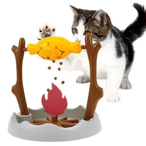 Cat Slow Feeder Toy, Rotating Grill Shape Puzzle Feeder, Interactive Dry Food Dispenser, Engaging Cat Snack Toy, Plastic Material