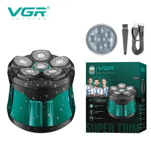 VGR373 Professional Men's Electric Shaver, 6D Floating Rotary Heads with Turbo Function, IPX6 Waterproof Wet & Dry Shaver, LED Display & Travel Lock, 1400mAh Rechargeable Cordless Shaver for Bald Head