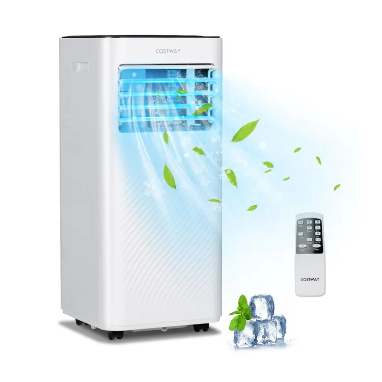 COSTWAY Portable Air Conditioner, 10000 BTU AC Unit with Cool, Fan, Dehumidifier & Sleep Mode for Rooms up to 350 Sq.Ft, with 24H Timer, Child Lock, Remote Control & Window Kit (White)