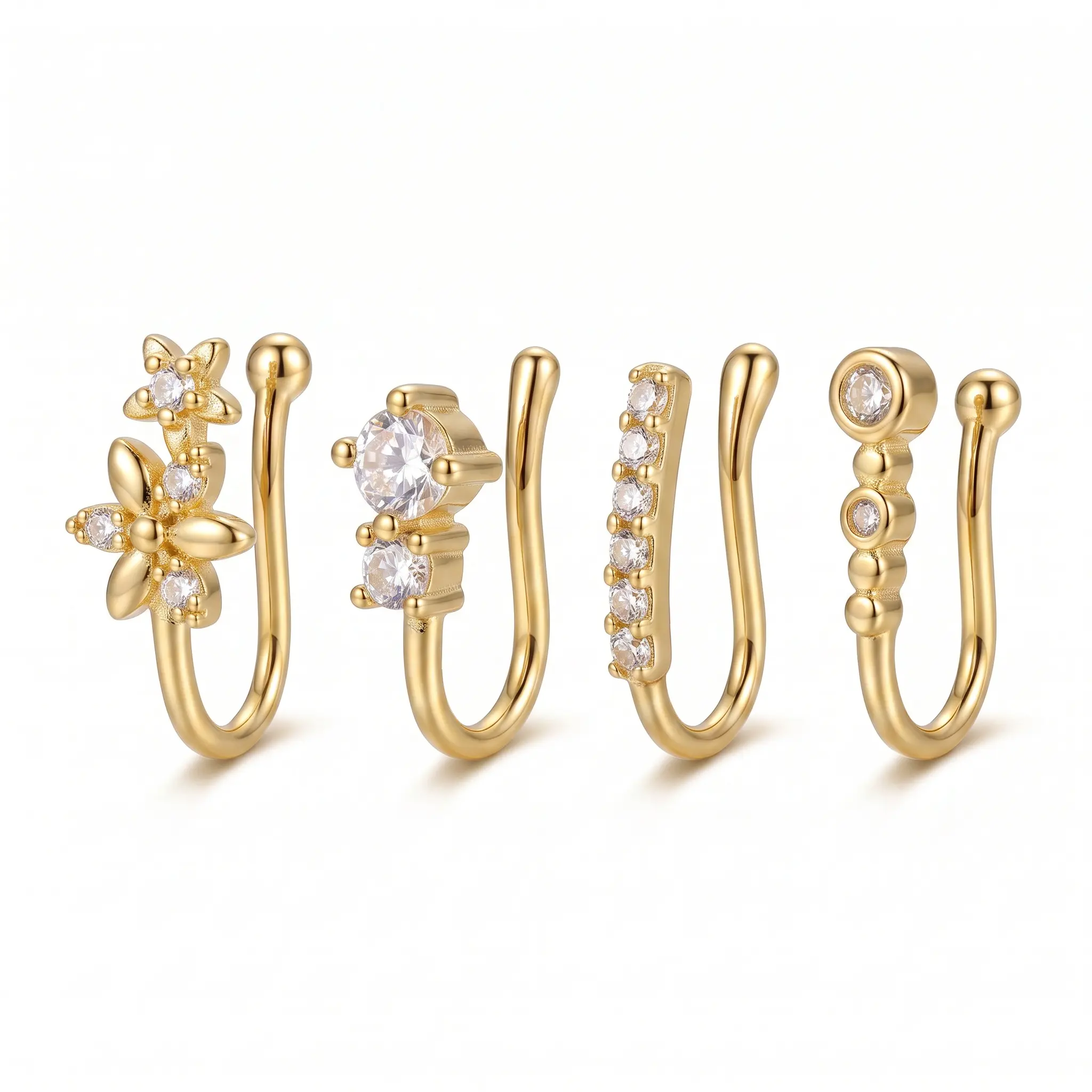 4 PCS U-Shaped Clip On Nose Cuff, Sparkling Zircon-Encrusted Nose Clip, Non-Piercing Nose Ring Clips, Stylish Nose Stud Jewelry for Girl Women