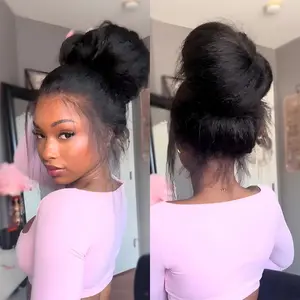 Bling Hair Kinky Straight Invisi-Drawstring 360 Lace Frontal Wig Human Hair Yaki Straight Human Hair Pre Plucked 180% Density for Black Women #SummerVibes