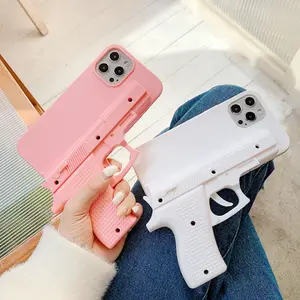 Creative Toy Pistol Mobile Phone Case for iPhone 12 & 11 - Funny Trigger Feature, Compression Protection, Compatible Casing, White Promax Case Screen Protector Protective Cover Smartphone Cellphone Shockproof