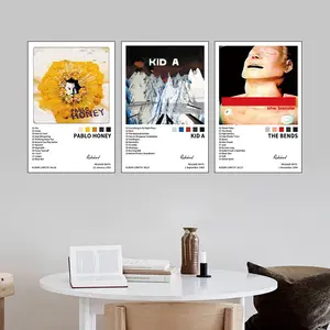 3-piece set featuring album cover posters Wall Art from Kid A, Pablo Honey, and The Bends; perfect for hip-hop, rap, and R&B music lovers; ideal for Christmas and New Year's gifts; suitable for bedrooms, living rooms, and family/friends; frameless design