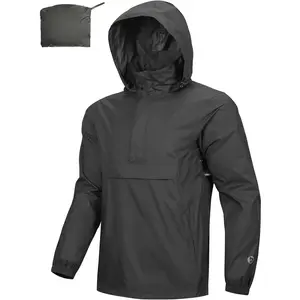 Men's Rain Jacket Waterproof Lightweight Packable Rain Pullover for Hiking Golf Running
