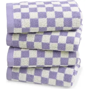 Hand Towel for Bathroom Guest Room  -    Towel Set Lilac Checkered, Extra Soft, Absorbent 4- for Daily Use