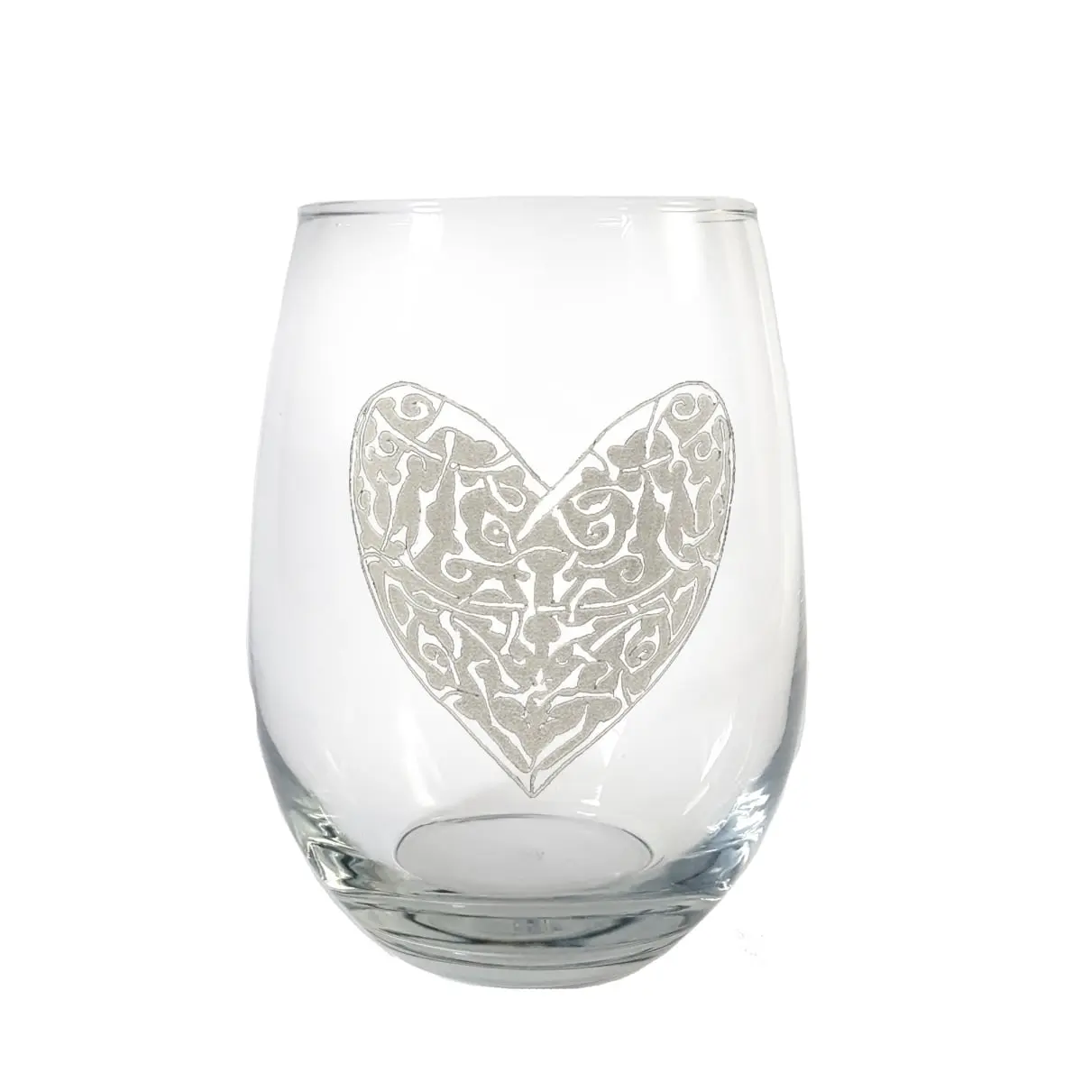 18 oz Celtic Heart Engraved Stemless Wine Glass