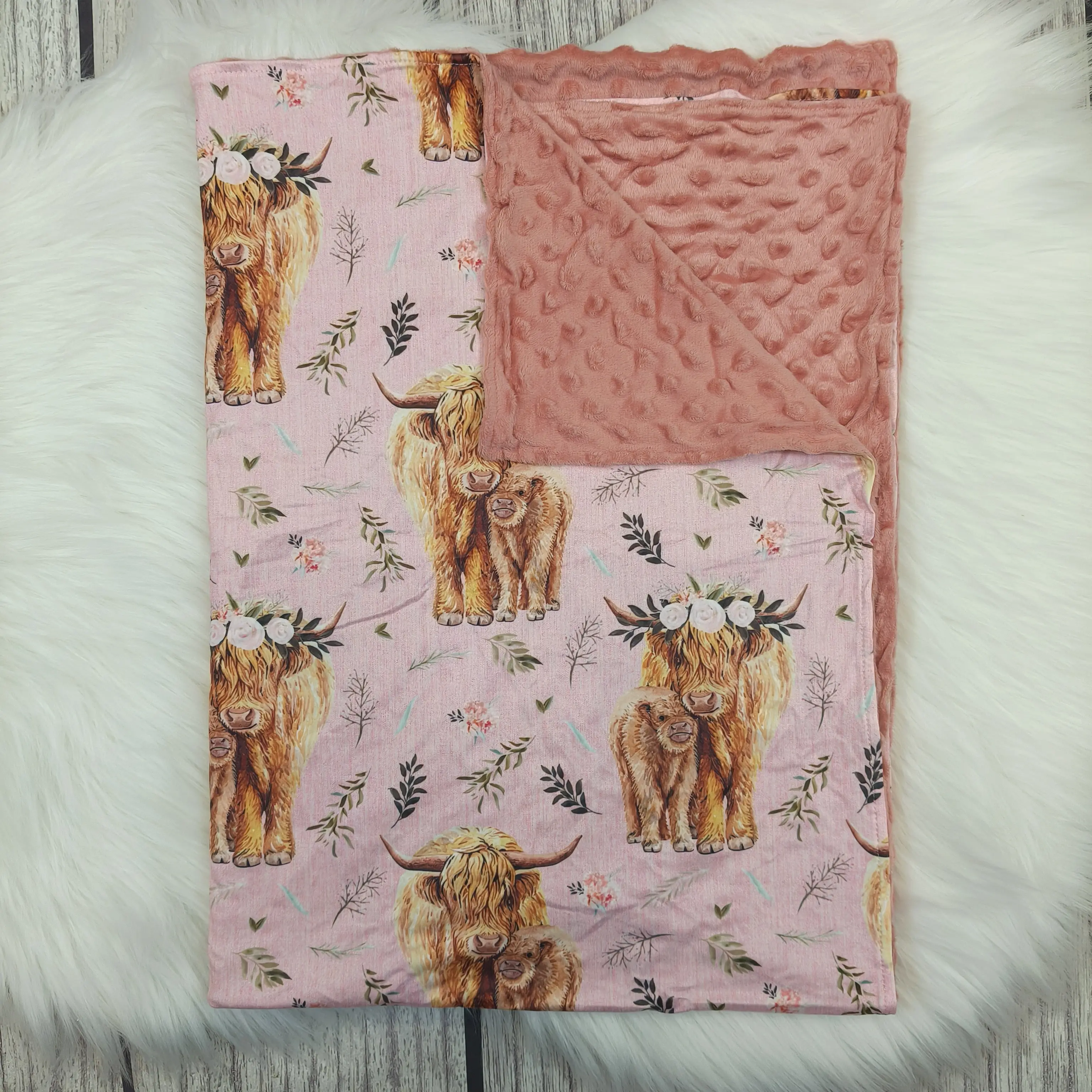 6 B6-34-Super Soft Blanket for All Seasons Western Highland Cow Pink Baby Blanket -29*43 Inches, Cow Pattern Blanket