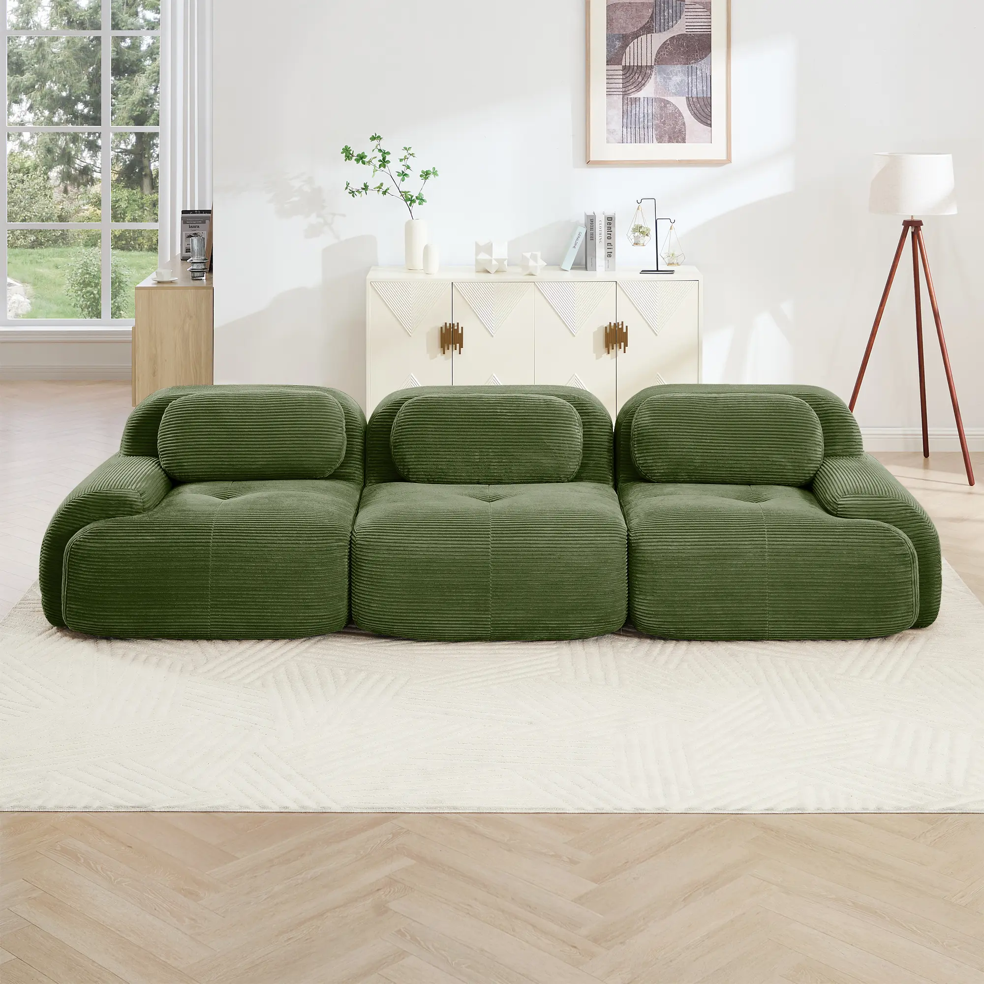 Modular Cloud Sectional Sofa with Ottoman & Lumbar Support Corduroy Fabric for Living Room Home Theater No Assembly Upholstered Soft Couch Ergonomic Comfort Premium Material