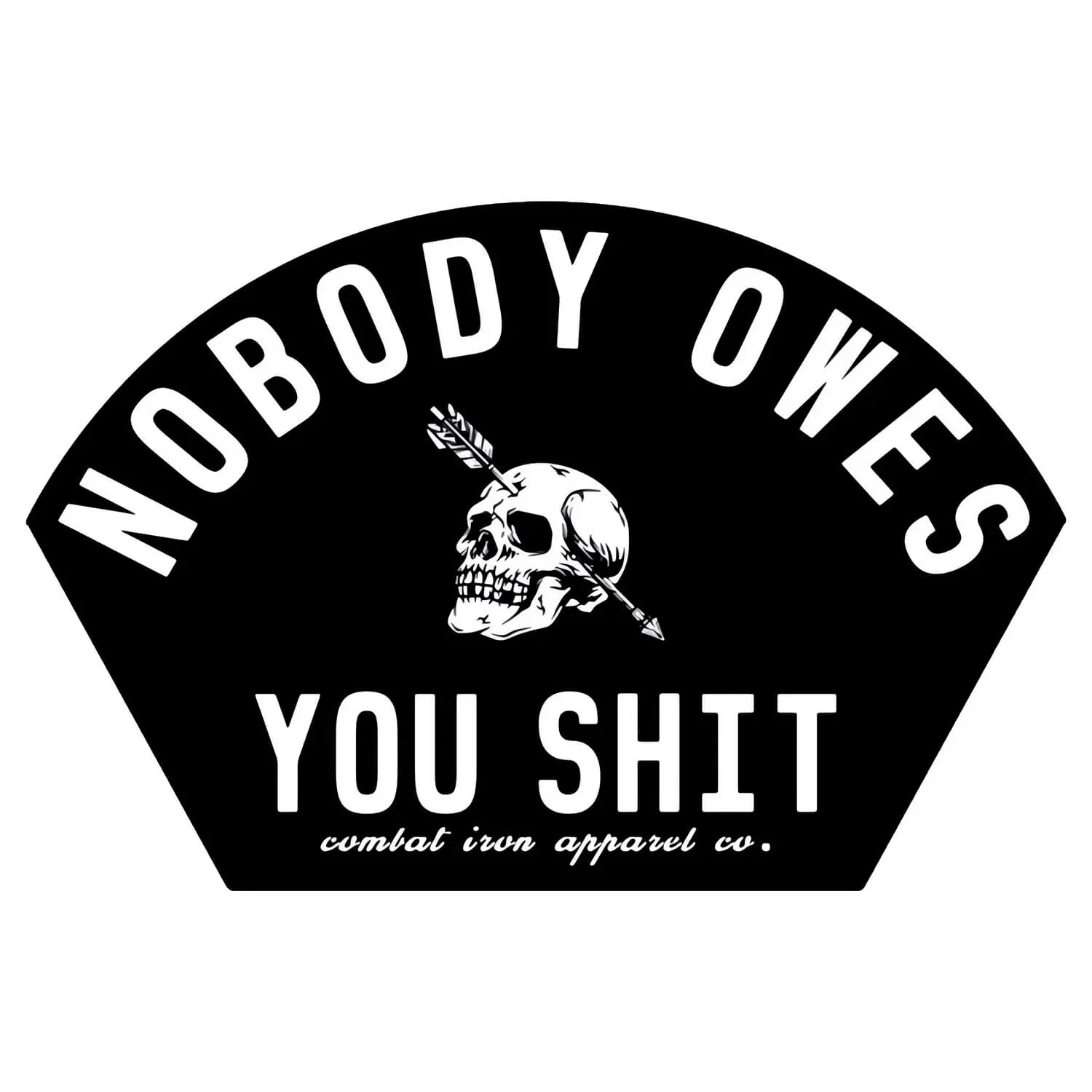 COMBAT IRON Nobody Owes You Shit Quad Car Stickers Decals - 4" Wide Arched Skull Graphic Vinyl PVC Weatherproof Sticker for Truck, Home Decoration