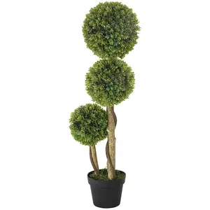 35.5 inch light green three ball boxwood artificial tree with pot realistic texture fit living room indoor home elegant decoration