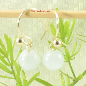 14kt Yellow Solid Gold Ball Fish Hook Gold Dangle Blue Aquamarine Earrings