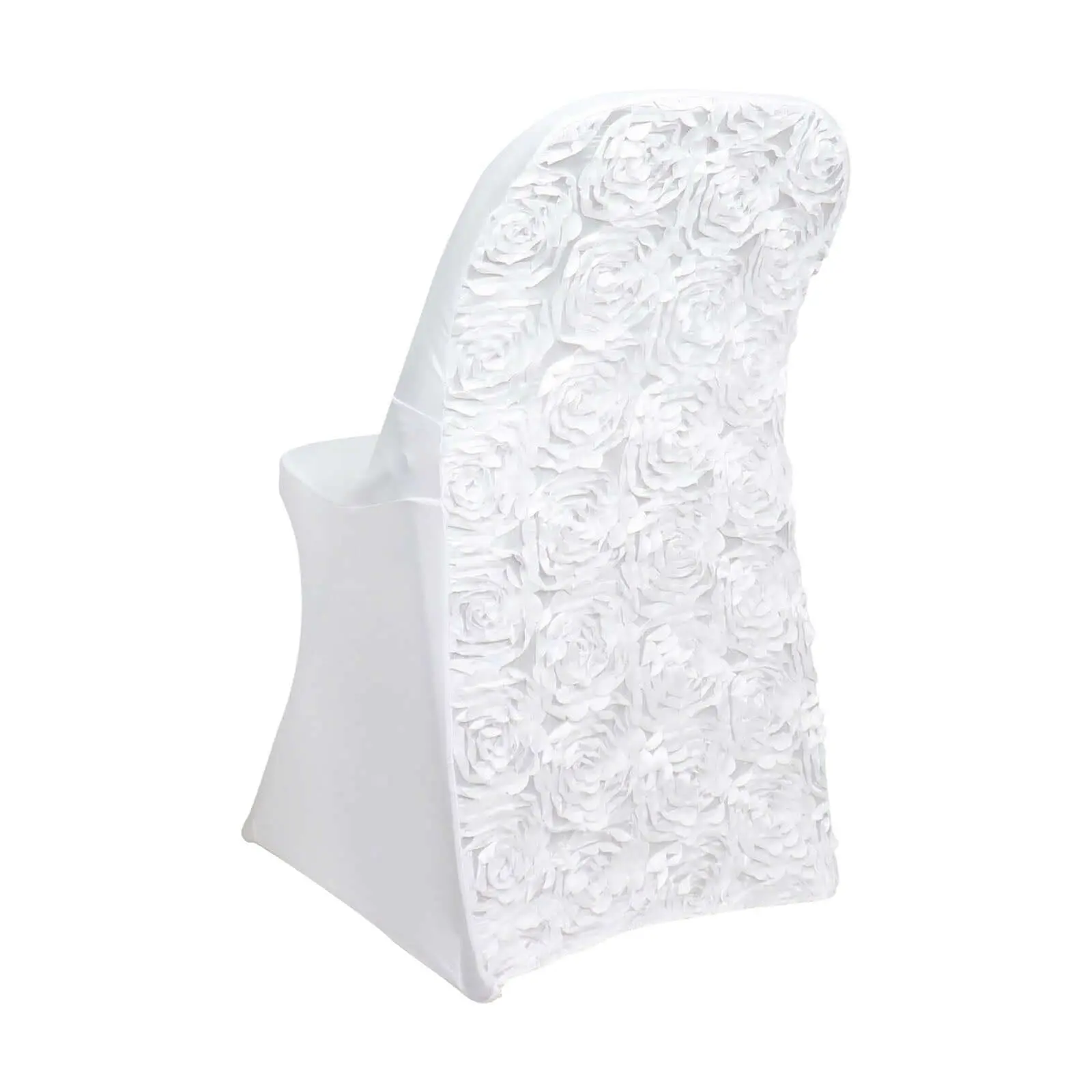 White Spandex Fabric Chair Cover for Folding Chairs - Durable Stretch Fitted Slipcover with Satin Rosette, Event Decor for Formal Occasions, Wedding Parties, Classy Look, Soft Stretch Dining Chair Slipcovers