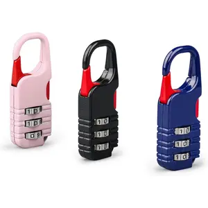 Mini Padlock,  3 Pcs Small Locks Set with 3 Digits Combination for Kids Diary Backpack Zipper (Black+Blue+Pink)