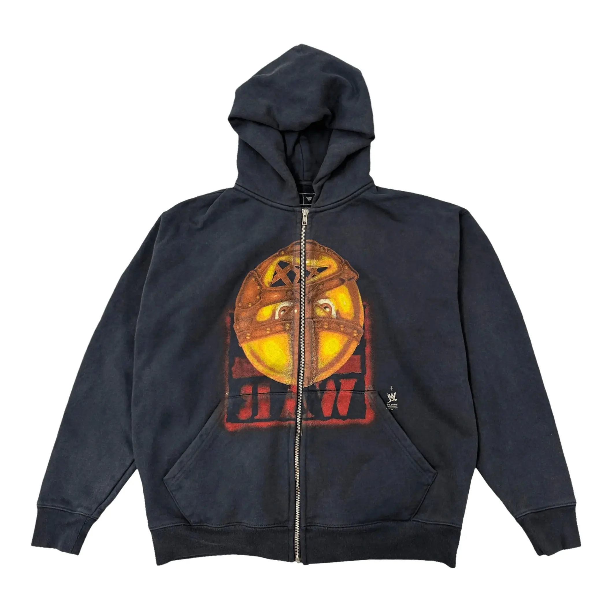 Men's Graphic Zip Hoodie, Cactus Jack x WWE Mankind Collaboration - Authentic Long Sleeve ComplexCon Sweatshirt, Black, Zip Up Hoodie, Universal, Zip Neck