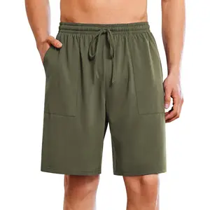 Men's Pajama Shorts Cotton Lounge Sleep Shorts Elastic Waist Sleepwear Pants with Pockets