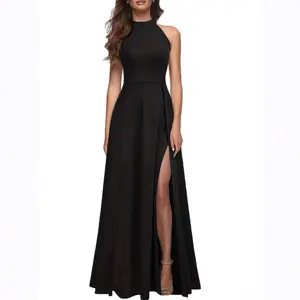 Women's Halter Neck Sexy Split Cocktail Party Maxi Long Formal Dress