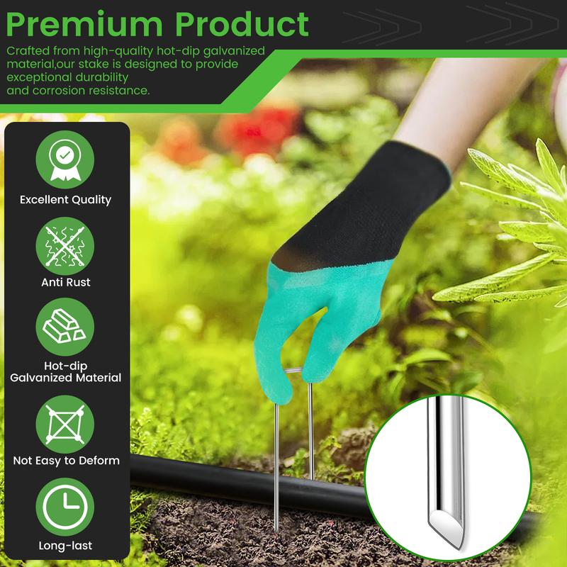 WOEDEN 6" Galvanized Landscape Staples 10 Gauge U-Shaped Garden Stakes for Weed Barrier Durable Growing Tray Drip Irrigation & Holiday Decorations 120/200 Pcs