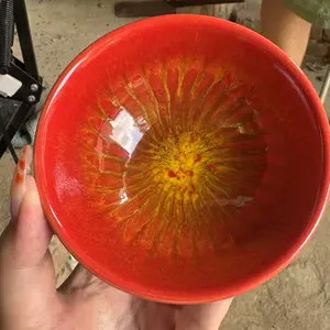Vibrant Red Jianzhan Bowl: Sunburst Glaze Artistry{Special link for live only}