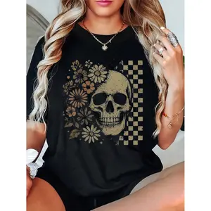 Comfort Colors Boho Skull Graphic Tee Vintage Tshirt Retro Boho Summerween Cute Spooky Halloween Spooky Summer Top Womenswear S-3XL