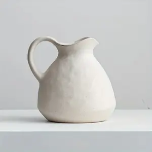 Bohemian Style Ceramic Vase 16.3cm, Polka Dot Design, Decorative Small Vase with Handle, Country Feng Shui Pot for Grasses and Flowers, Decoration Centerpiece