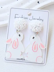 Cute Acrylic Easter Bunny Earrings, Sweet Beaded Animal Ear Studs, Fun Holiday Gift, Party Jewelry, All Seasons Accessory