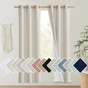 NICETOWN Blackout Noise Reducing Curtains, Linen Texture Grommet Window Treatments with Thermal Insulated Liner, 42W x 72L, Light Beige