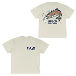 Bush Light Fishing Wildlife Graphic T-Shirt, Hooked Vintage 2-Sided Comfort Colors Tee, Outdoor Angler Casual Men's Tops
