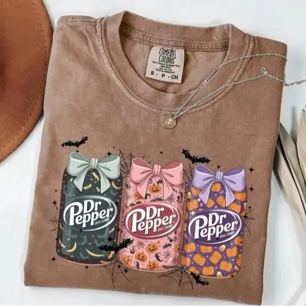 Comfort Colors Halloween Dr Pepper Spooky Soda Shirt, Pumpkin Coquette Bow Spooky Halloween Tee, Soda Lovers Gifts