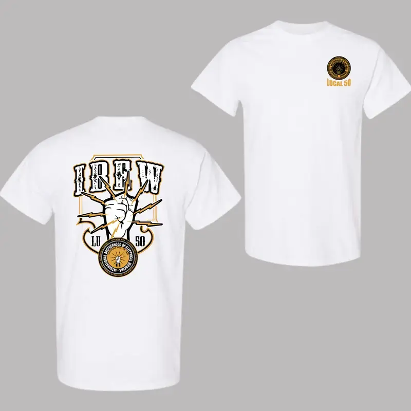 ( Add note/ Message us your local) IBEW Your Local Fist With Light T-Shirt, Made USA - Casual Union Style 100% Cotton Tee for Men & Women, Durable Everyday Wear