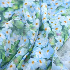 Floral Print Linen Fabric Sold by Meter, Beautiful Floral Pattern for Dresses, Indoor Decoration & Handicrafts, High-Quality Material