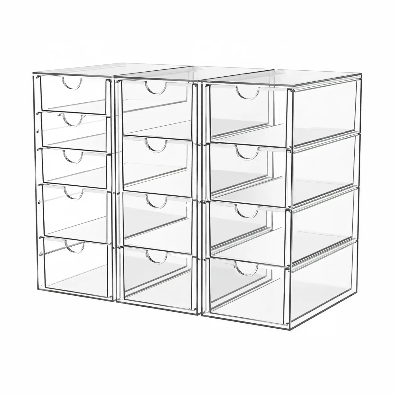Acrylic Organizer with 13 Drawers - 3 Pack Bathroom Counter & Desk Organizer for Cosmetics, Office Supplies, Pencils, Coffee Pods