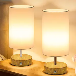 MATULSA Cordless Table Lamp, Rechargeable Bedside Lamp, Portable Touch LED Desk Lamp Dimmable, Wireless Lamp with Wood-Grain Base, Modern Night Light for Bedroom, Bulb Included