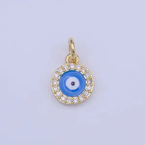 EVIL EYE ROUND STONE CHARM WITH STONE RIM