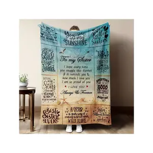 1pc Sister Blanket - Name & Sister Quotes, Soft Flannel All-Season Bedspread With Heartwarming Sisterhood Messages, Birthday//Mother's Day Present Women, (Best Sister Ever Keepsake)